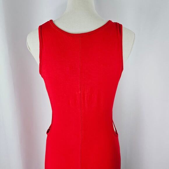 Red Side Cutout Sleeveless Jesey Midi Dress Women's Size L NWT - Picture 7 of 12
